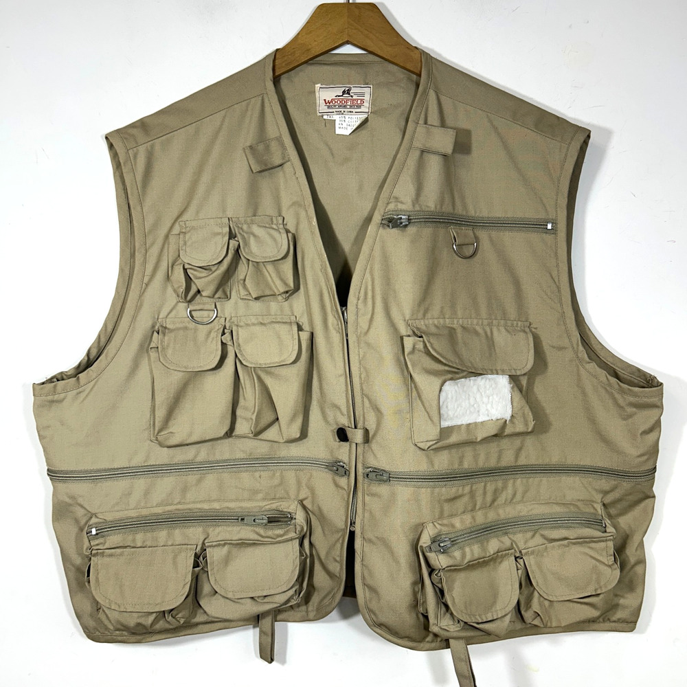 VTG Woodfield Vest Mens Beige 2XL Hunting Fishing Hiking Utility